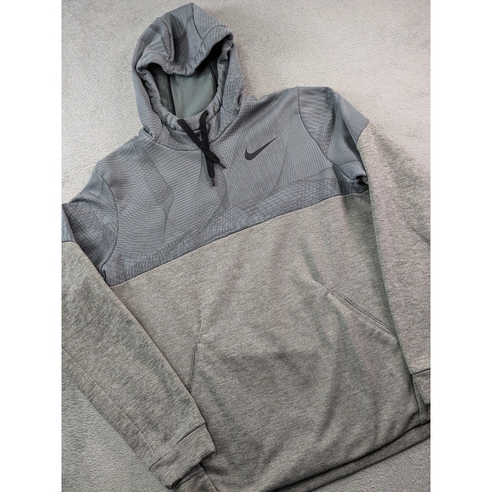 Nike Dri-FIT Mens Grey Colorblock Topographic Pattern Training Hoodie Size M